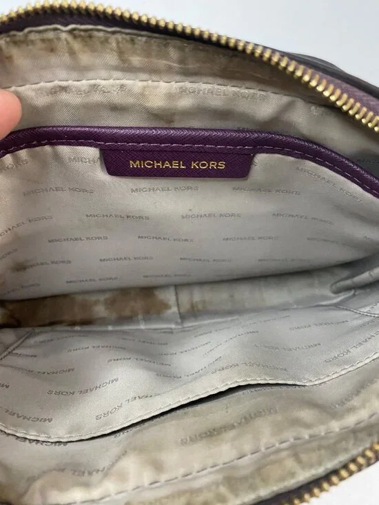 Michael Kors Crossbody Bag Purple Saffiano Leather Gold Chain Strap - Picture 9 of 12